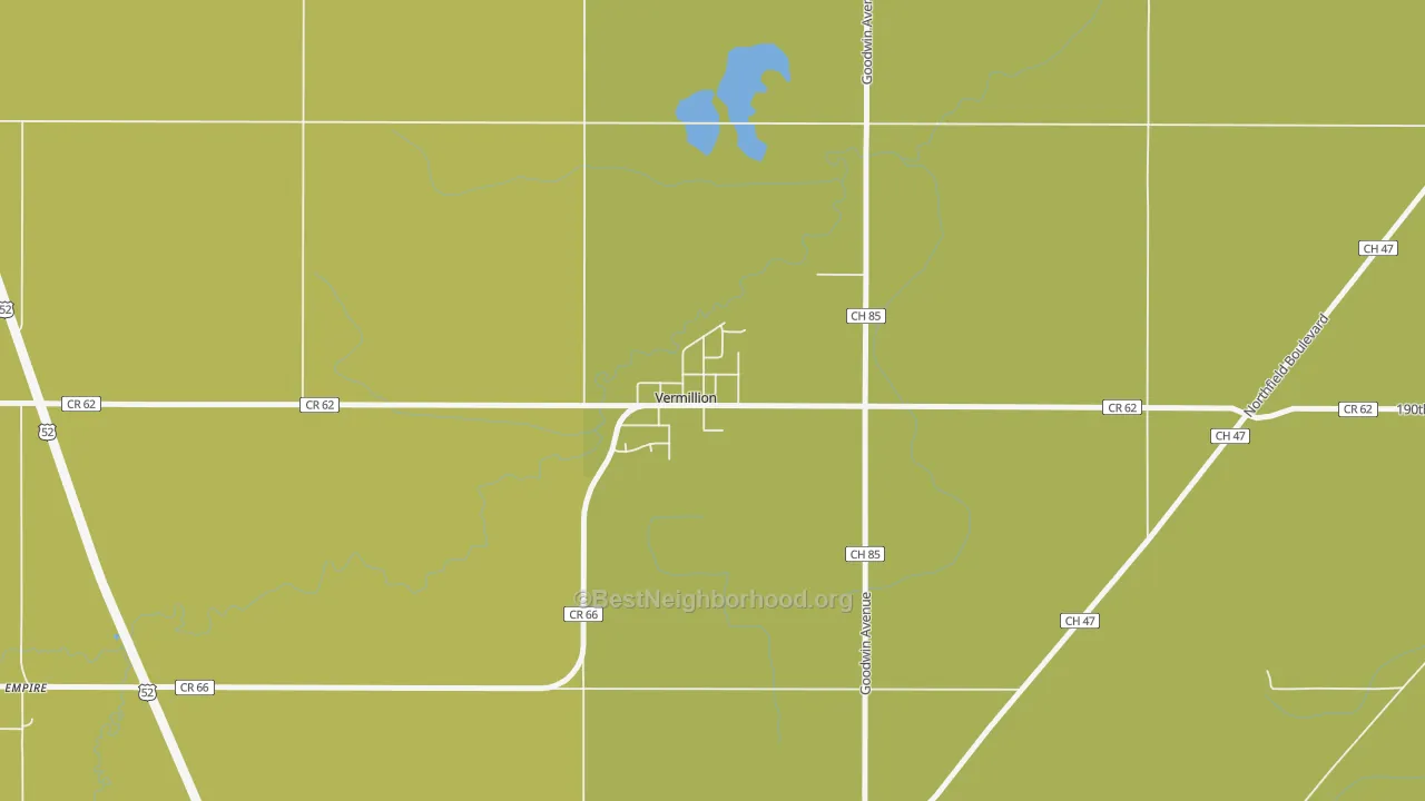 Map of the best neighborhoods in the 55085 area, with better matches in green and worse matches in red