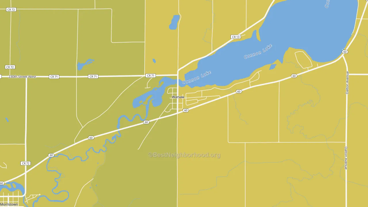 Map of the best neighborhoods in the 55087 area, with better matches in green and worse matches in red
