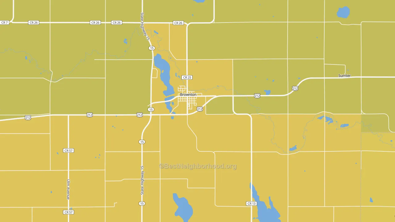 Map of the best neighborhoods in the 55312 area, with better matches in green and worse matches in red