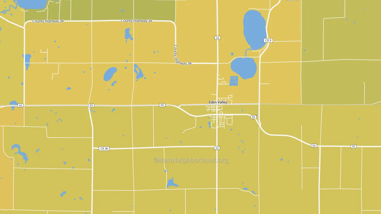 Map of the best neighborhoods in the 55329 area, with better matches in green and worse matches in red