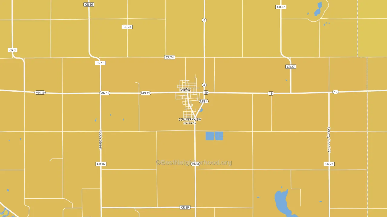Map of the best neighborhoods in the 55332 area, with better matches in green and worse matches in red