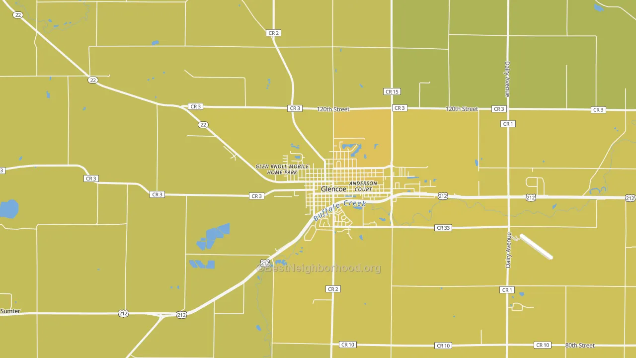 Map of the best neighborhoods in the 55336 area, with better matches in green and worse matches in red