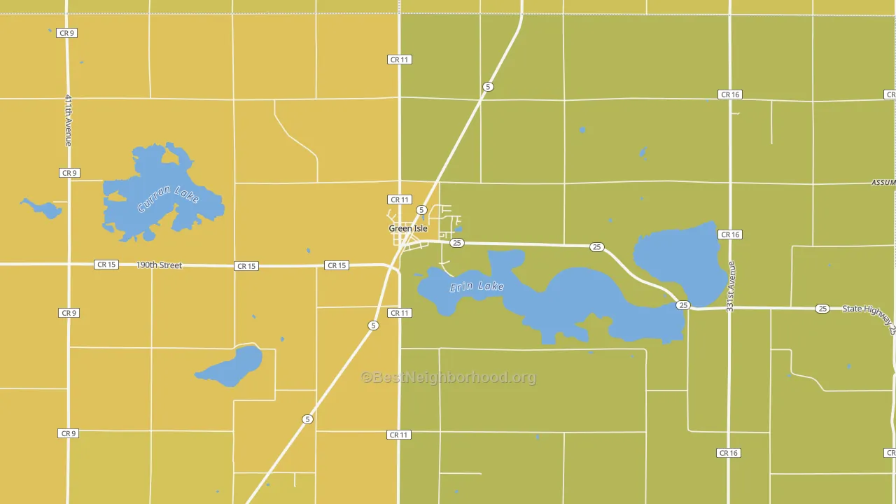 Map of the best neighborhoods in the 55338 area, with better matches in green and worse matches in red