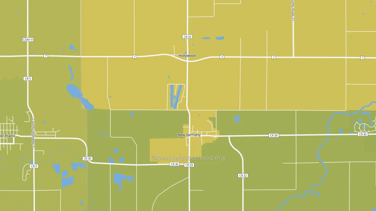 Map of the best neighborhoods in the 55367 area, with better matches in green and worse matches in red