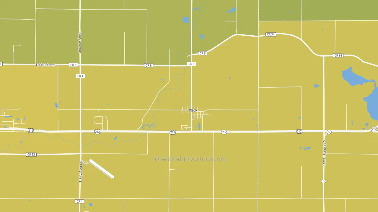 Map of the best neighborhoods in the 55370 area, with better matches in green and worse matches in red
