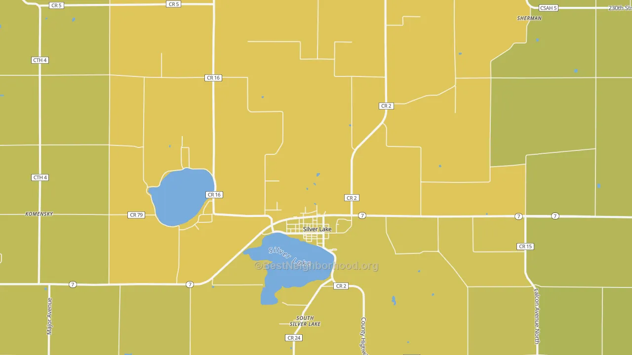 Map of the best neighborhoods in the 55381 area, with better matches in green and worse matches in red