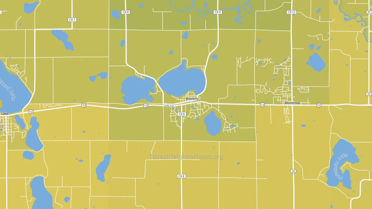 Map of the best neighborhoods in the 55390 area, with better matches in green and worse matches in red