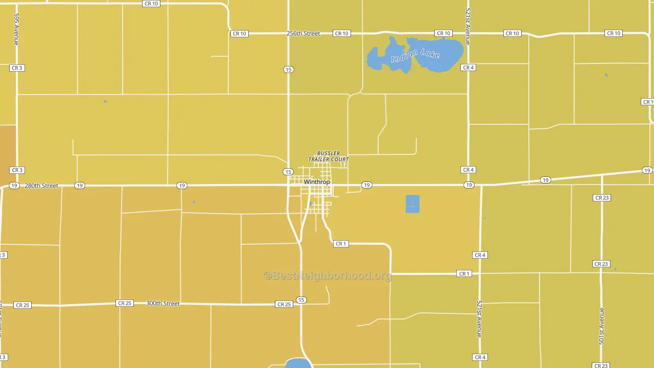 Map of the best neighborhoods in the 55396 area, with better matches in green and worse matches in red