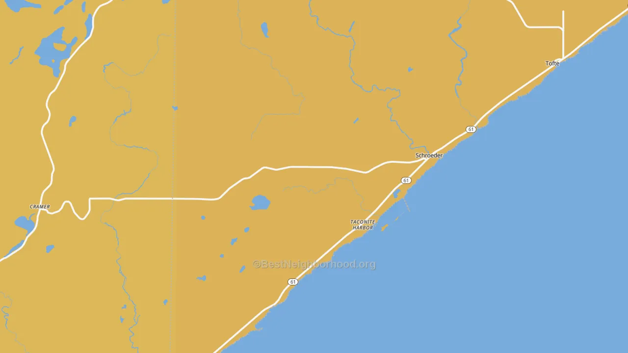 Map of the best neighborhoods in the 55613 area, with better matches in green and worse matches in red