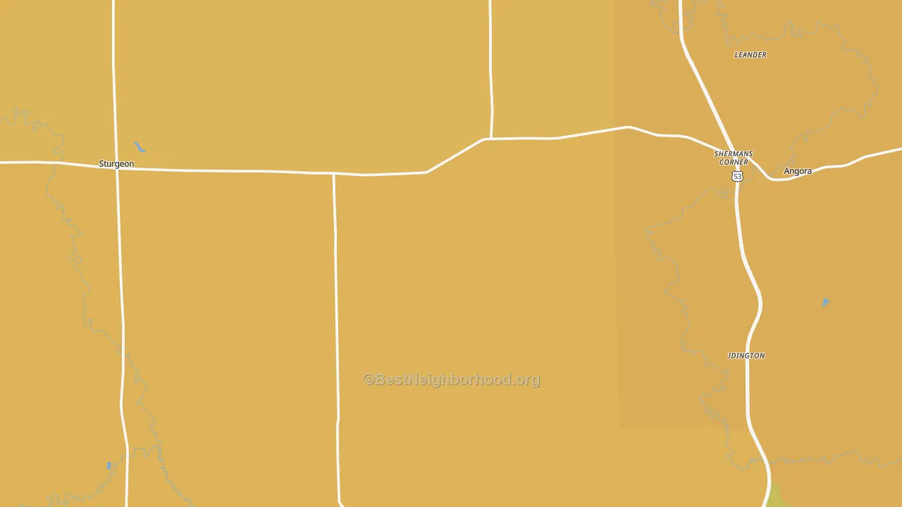 Map of the best neighborhoods in the 55703 area, with better matches in green and worse matches in red