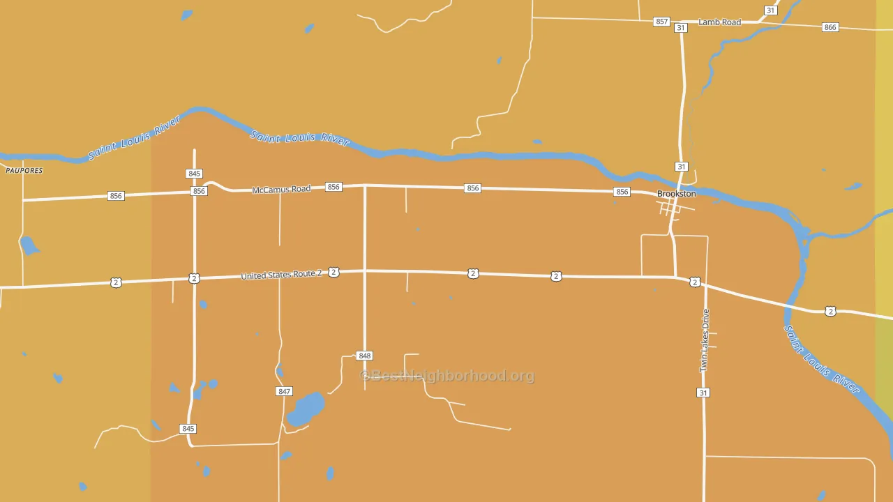 Map of the best neighborhoods in the 55711 area, with better matches in green and worse matches in red
