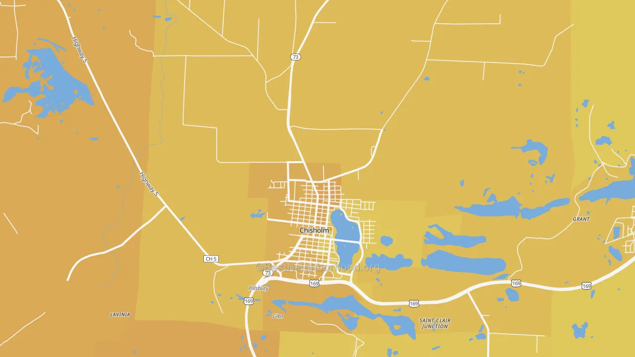 Map of the best neighborhoods in the 55719 area, with better matches in green and worse matches in red