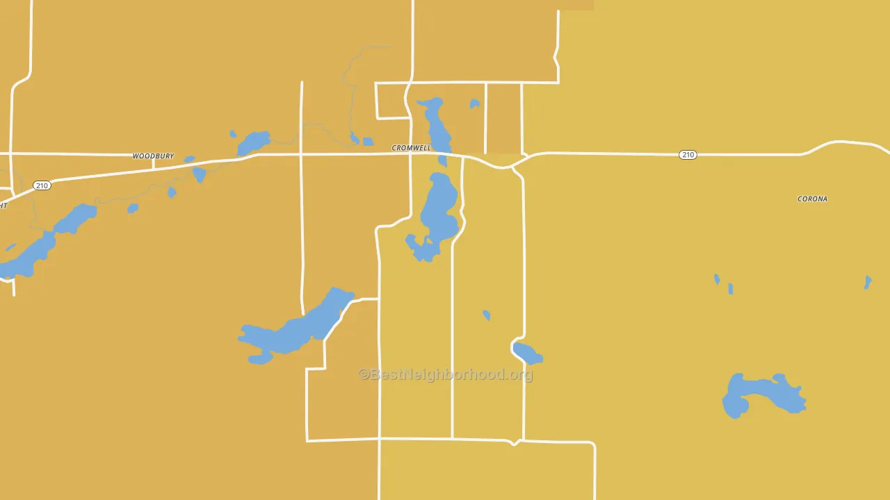 Map of the best neighborhoods in the 55726 area, with better matches in green and worse matches in red
