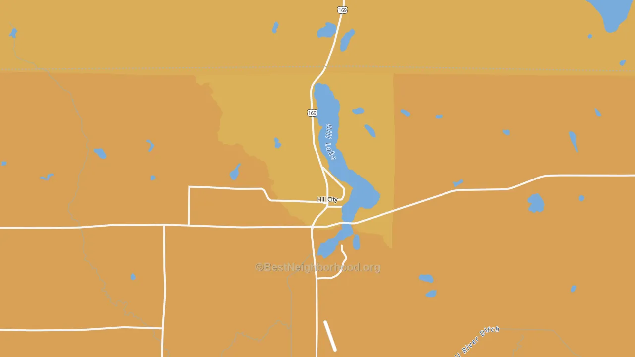 Map of the best neighborhoods in the 55748 area, with better matches in green and worse matches in red
