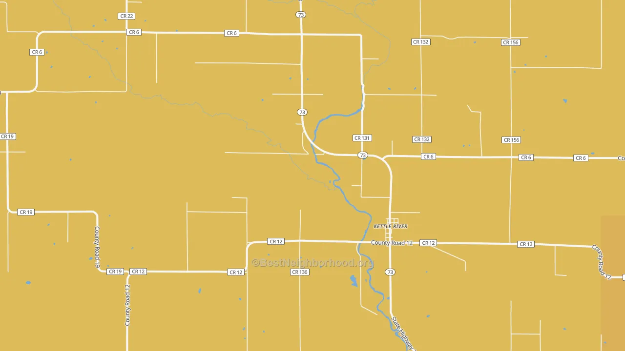 Map of the best neighborhoods in the 55757 area, with better matches in green and worse matches in red