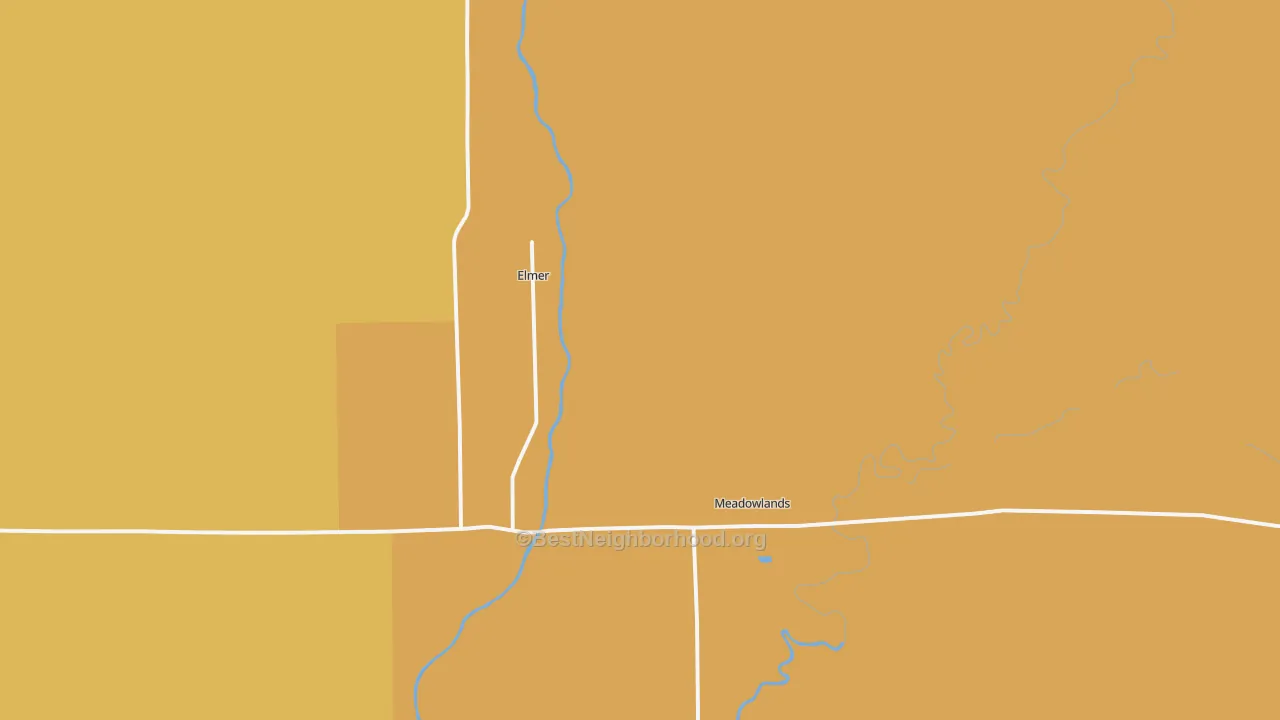 Map of the best neighborhoods in the 55765 area, with better matches in green and worse matches in red