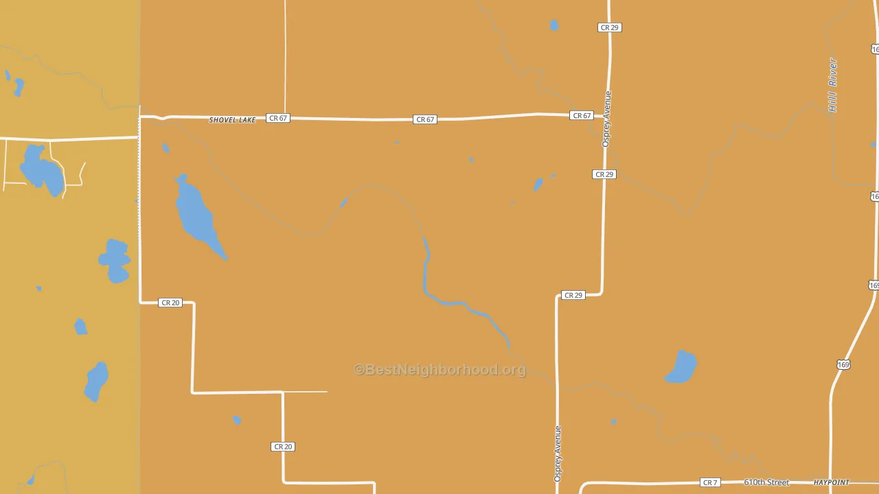 Map of the best neighborhoods in the 55785 area, with better matches in green and worse matches in red