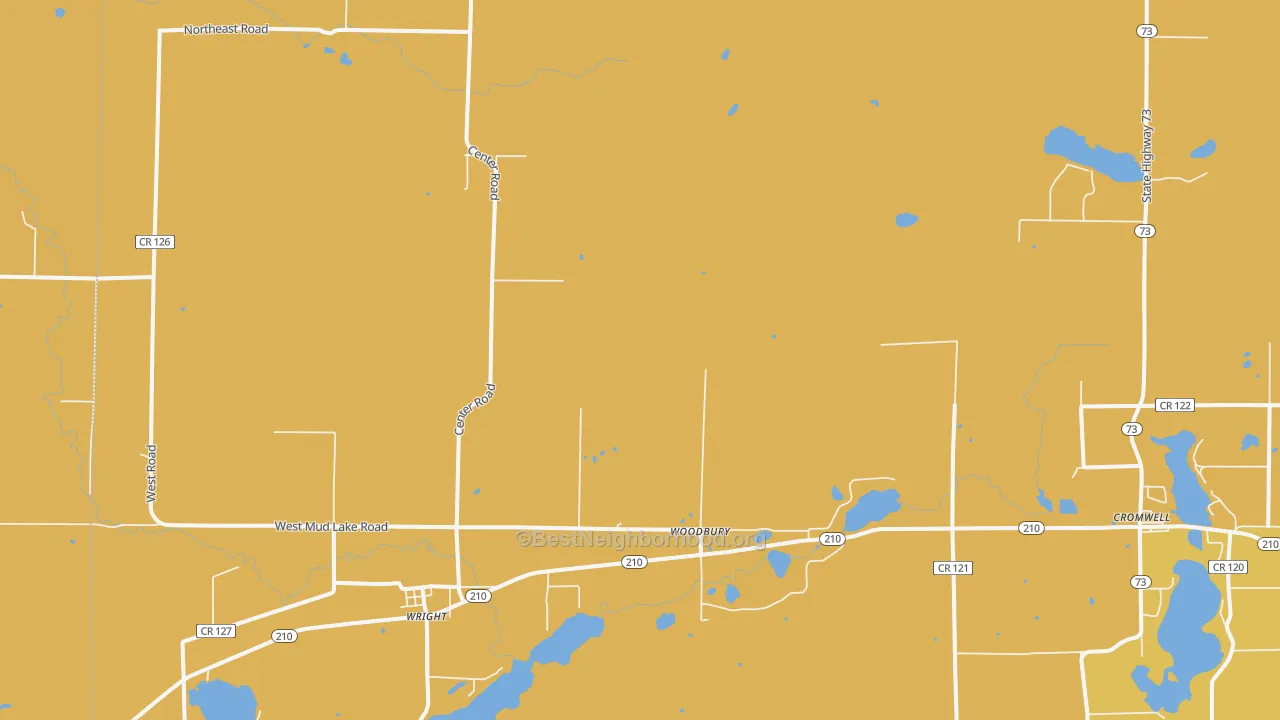 Map of the best neighborhoods in the 55798 area, with better matches in green and worse matches in red