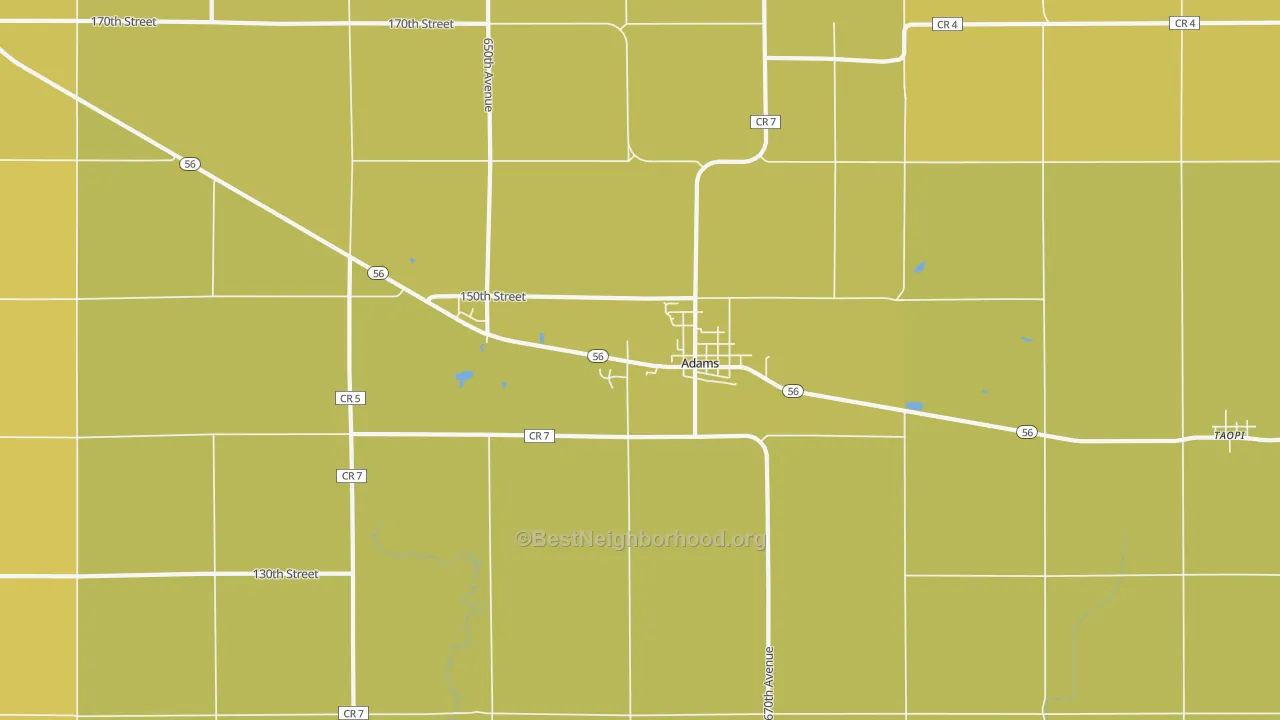 Map of the best neighborhoods in the 55909 area, with better matches in green and worse matches in red
