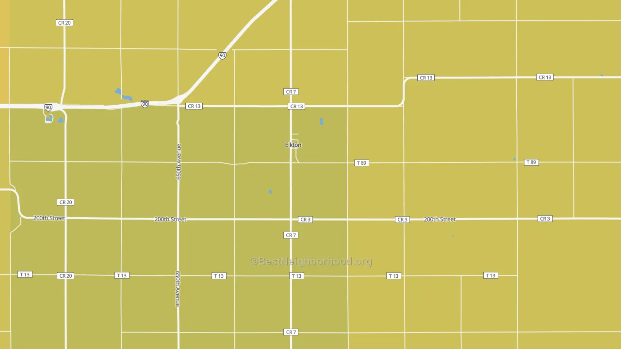 Map of the best neighborhoods in the 55933 area, with better matches in green and worse matches in red