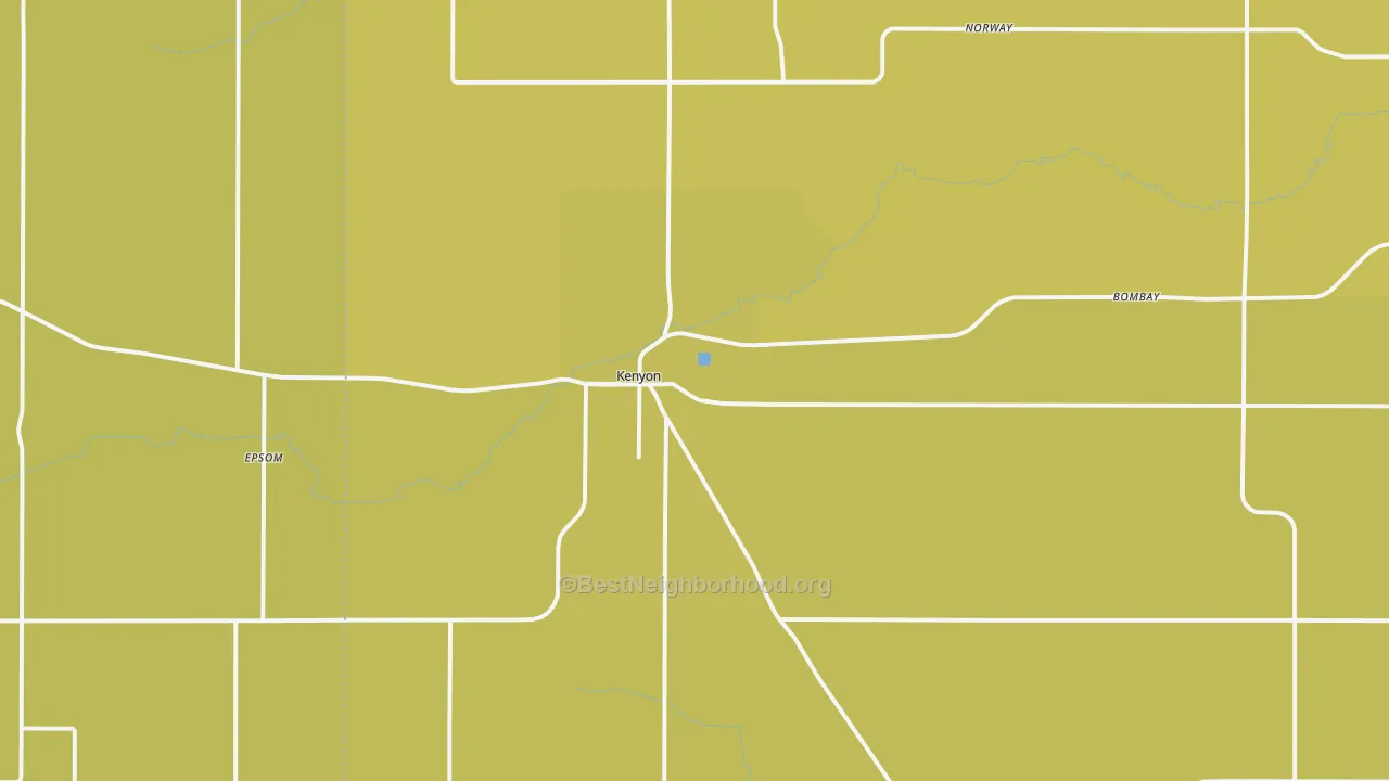 Map of the best neighborhoods in the 55946 area, with better matches in green and worse matches in red