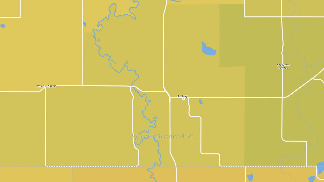 Map of the best neighborhoods in the 56010 area, with better matches in green and worse matches in red