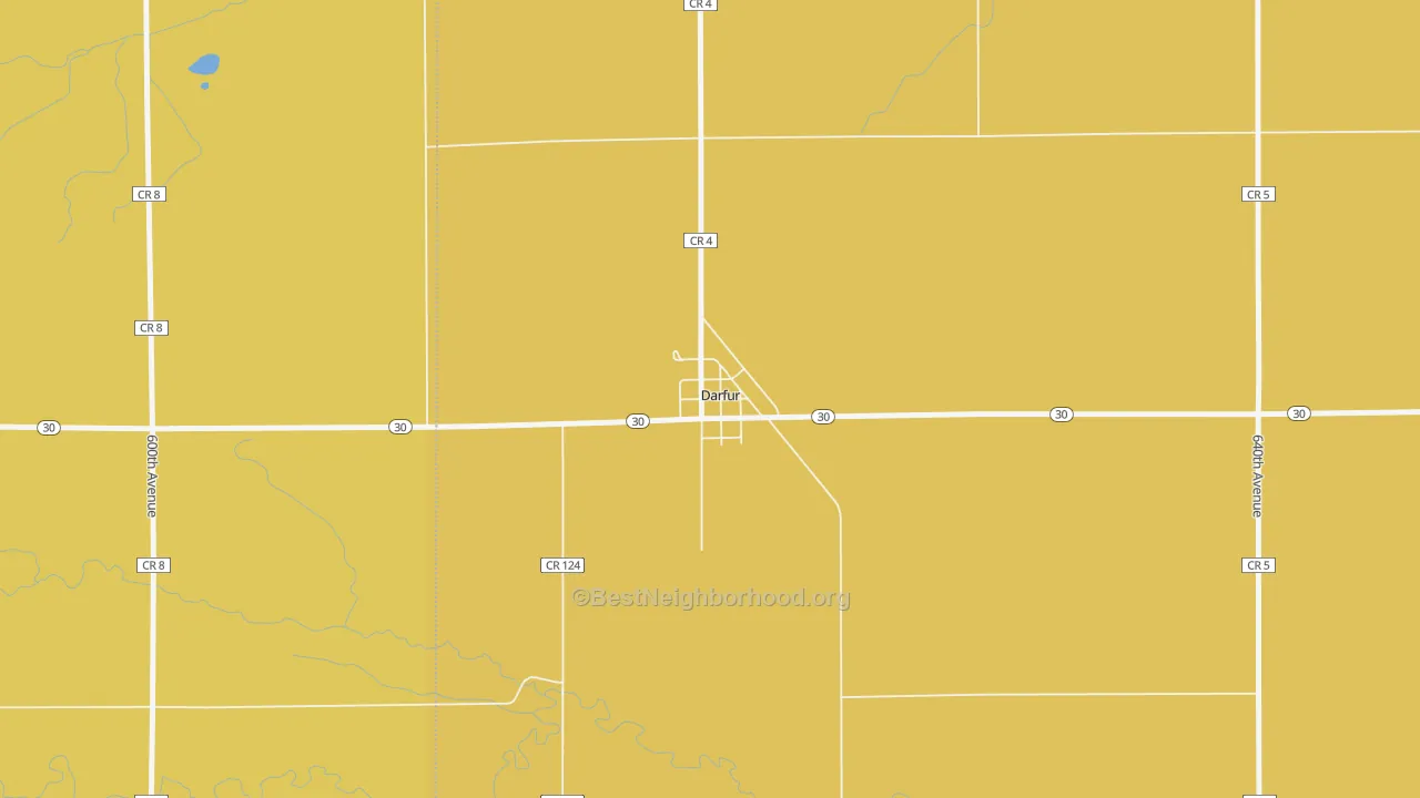 Map of the best neighborhoods in the 56022 area, with better matches in green and worse matches in red