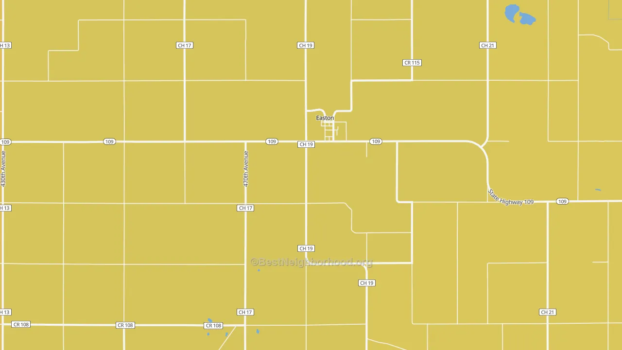 Map of the best neighborhoods in the 56025 area, with better matches in green and worse matches in red