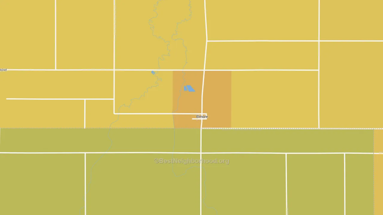 Map of the best neighborhoods in the 56027 area, with better matches in green and worse matches in red