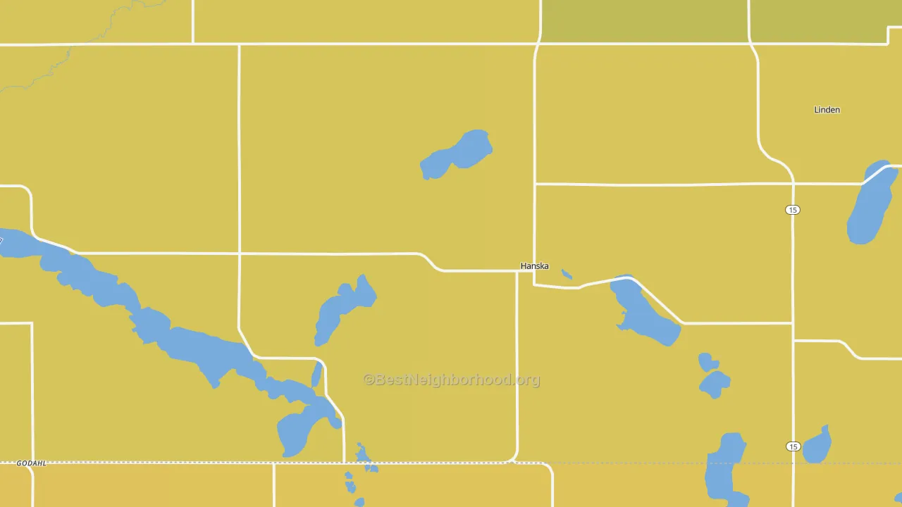 Map of the best neighborhoods in the 56041 area, with better matches in green and worse matches in red