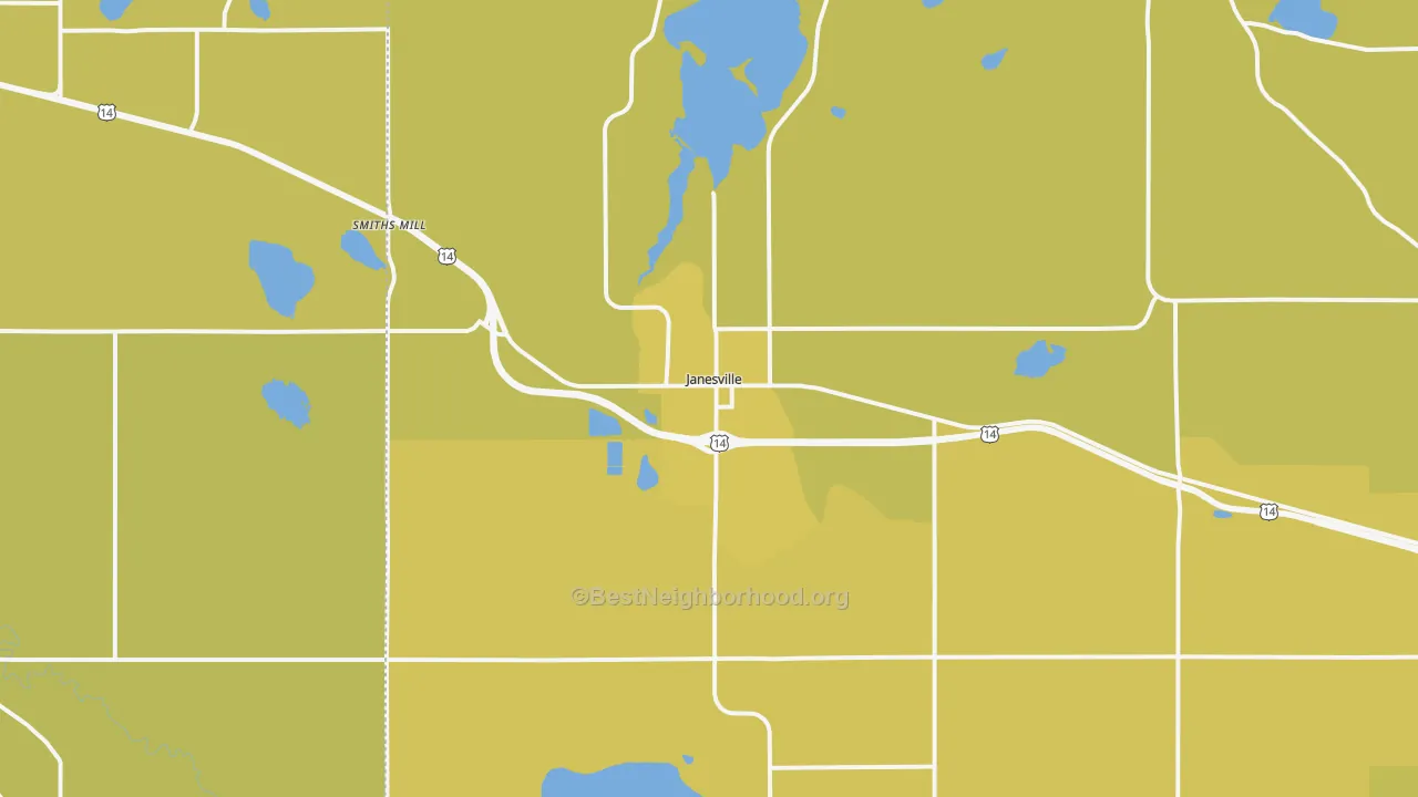 Map of the best neighborhoods in the 56048 area, with better matches in green and worse matches in red