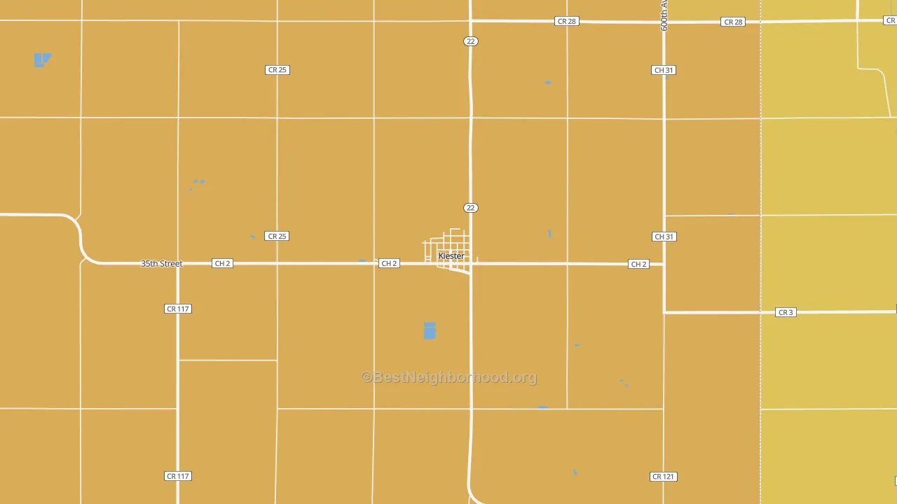Map of the best neighborhoods in the 56051 area, with better matches in green and worse matches in red