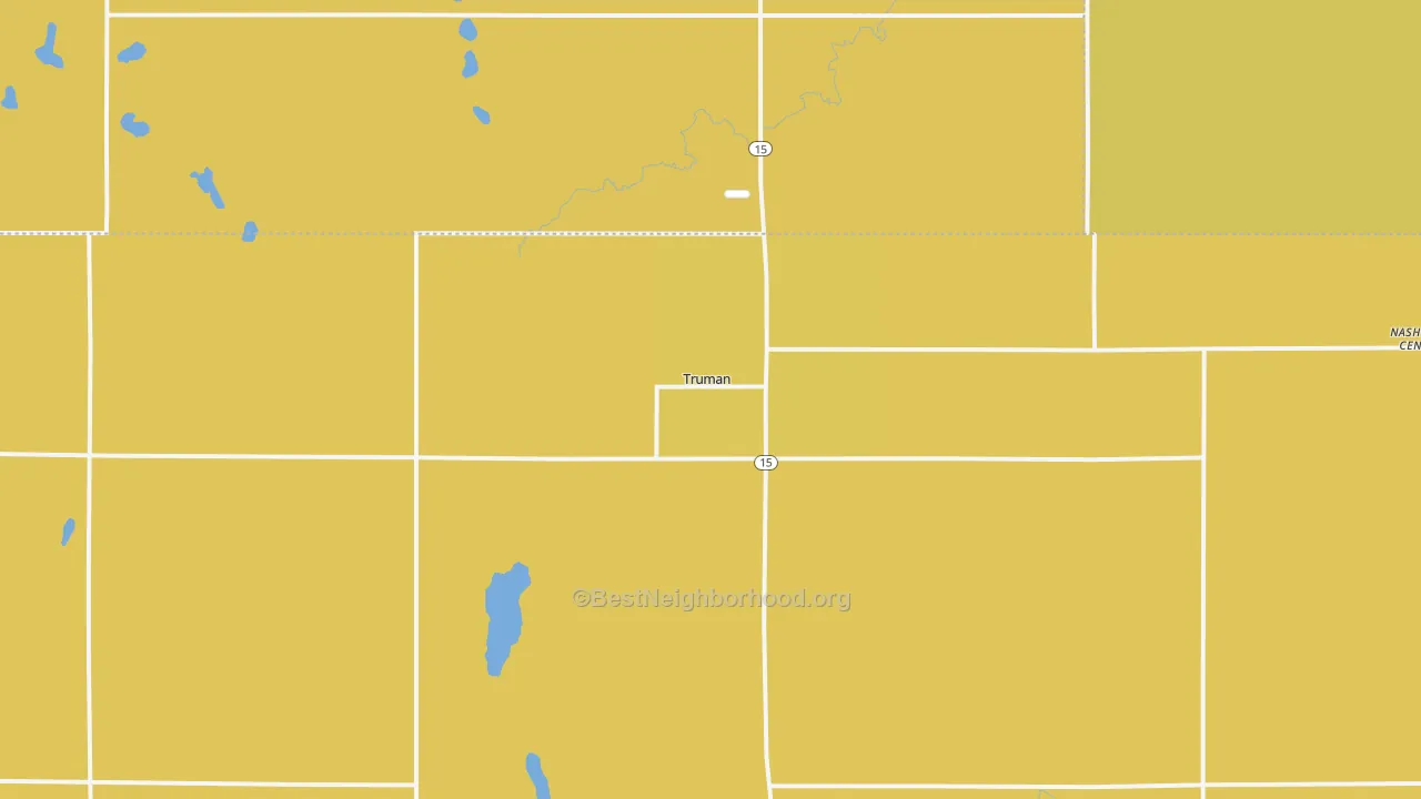 Map of the best neighborhoods in the 56088 area, with better matches in green and worse matches in red