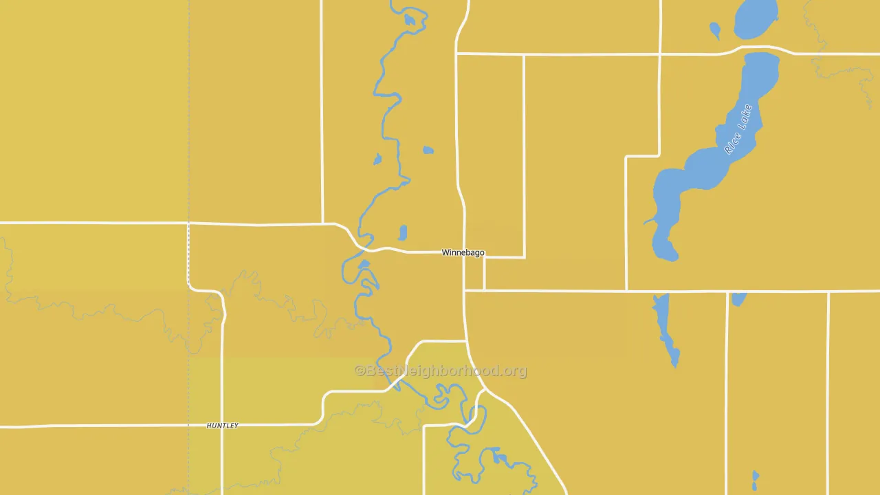 Map of the best neighborhoods in the 56098 area, with better matches in green and worse matches in red