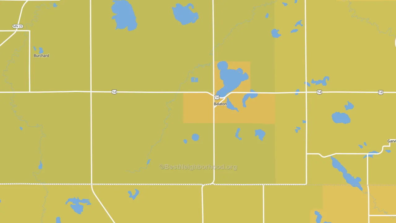 Map of the best neighborhoods in the 56115 area, with better matches in green and worse matches in red
