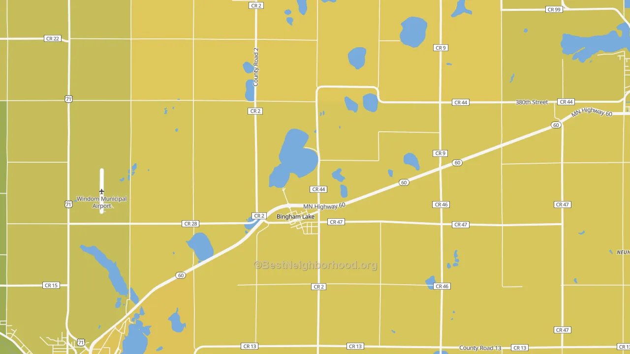 Map of the best neighborhoods in the 56118 area, with better matches in green and worse matches in red