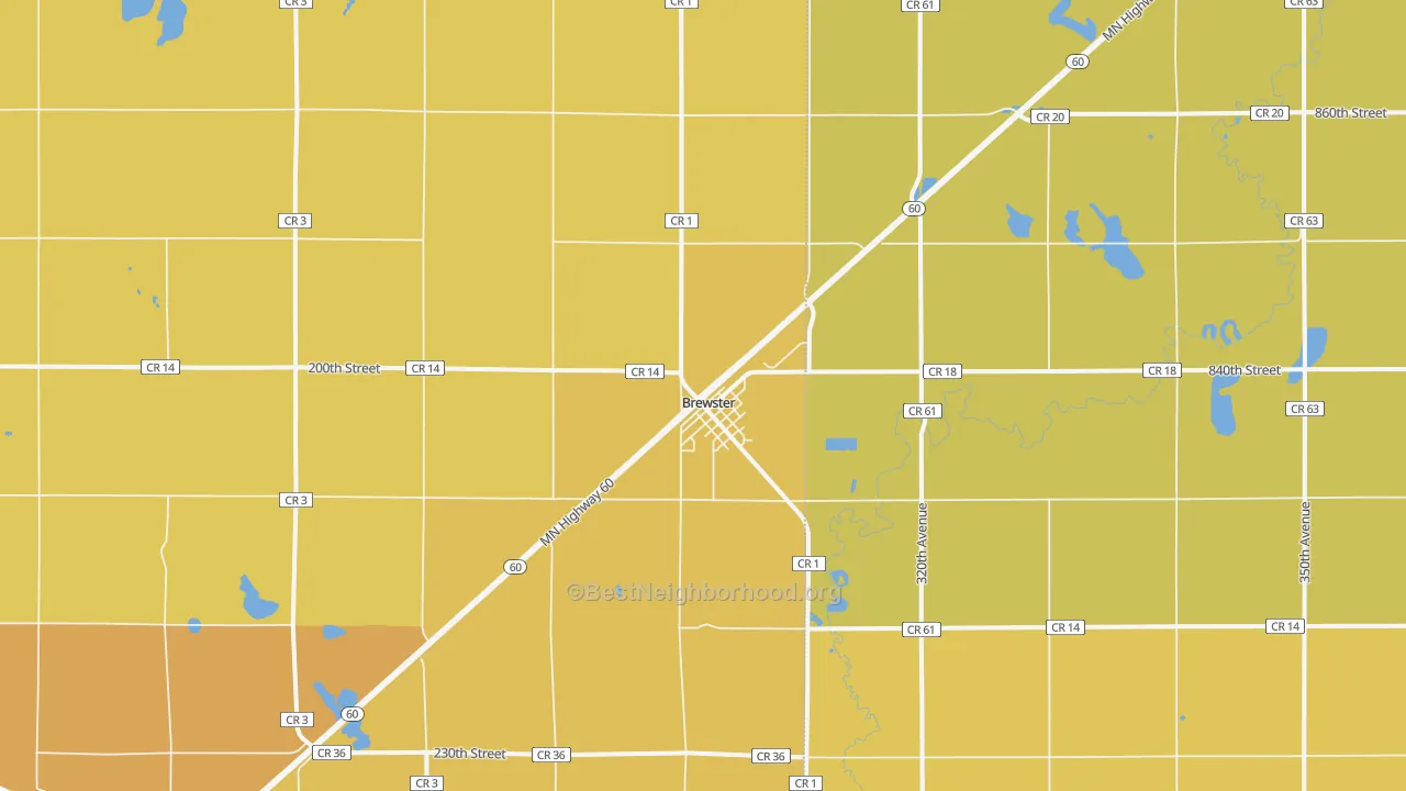 Map of the best neighborhoods in the 56119 area, with better matches in green and worse matches in red