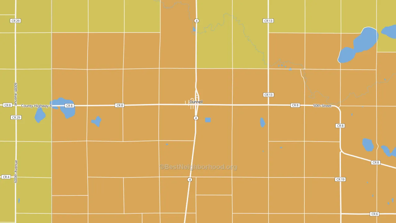Map of the best neighborhoods in the 56127 area, with better matches in green and worse matches in red