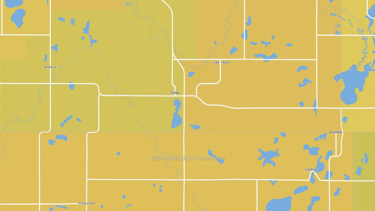 Map of the best neighborhoods in the 56131 area, with better matches in green and worse matches in red