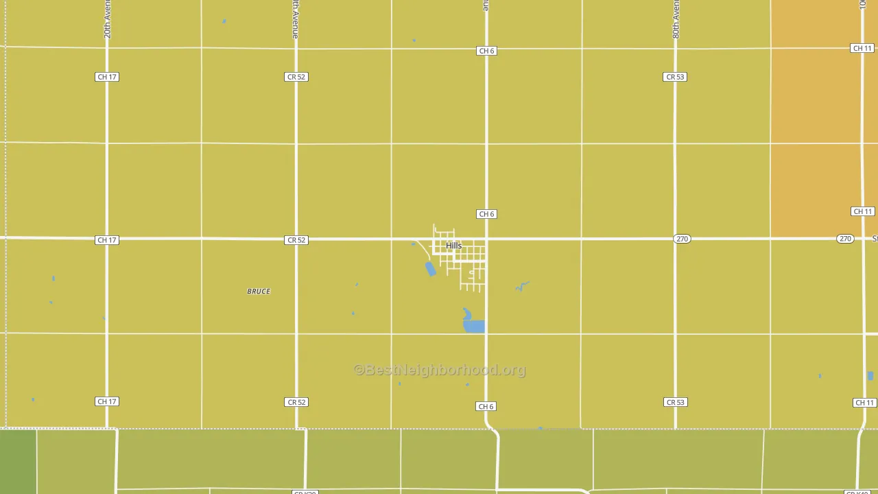 Map of the best neighborhoods in the 56138 area, with better matches in green and worse matches in red