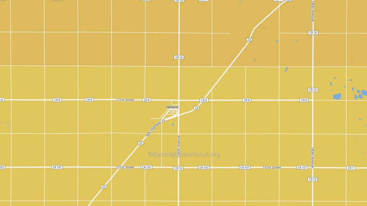 Map of the best neighborhoods in the 56139 area, with better matches in green and worse matches in red