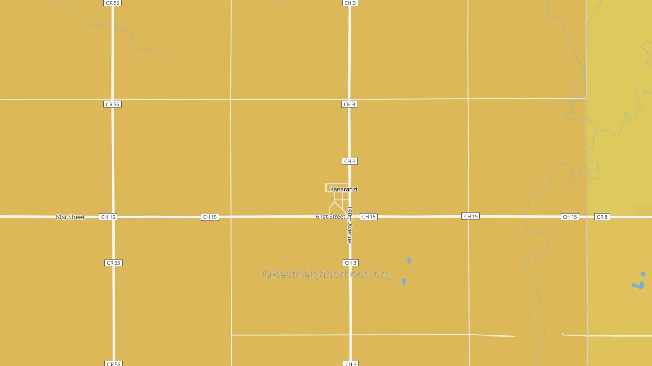 Map of the best neighborhoods in the 56146 area, with better matches in green and worse matches in red