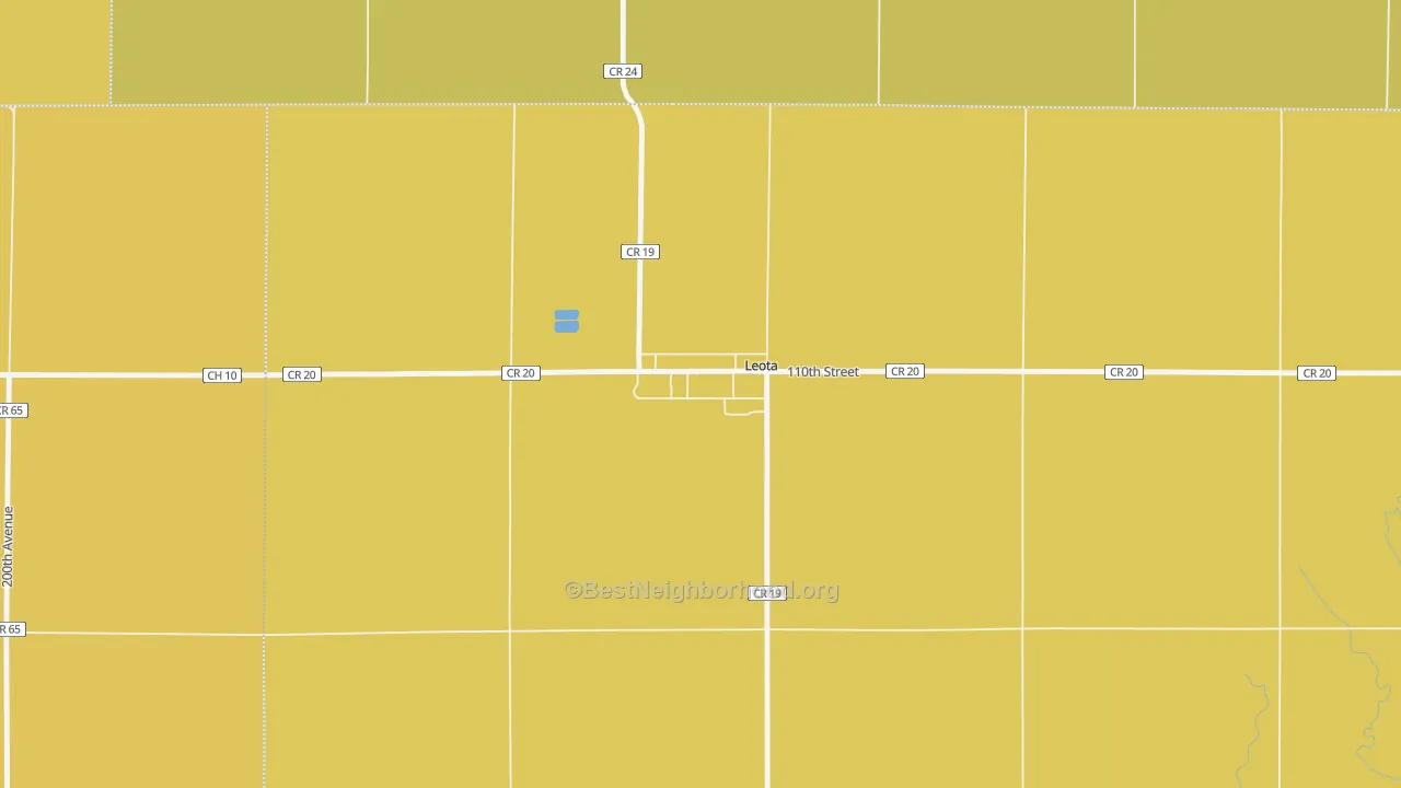 Map of the best neighborhoods in the 56153 area, with better matches in green and worse matches in red