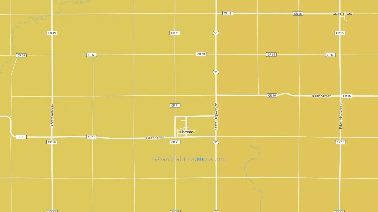 Map of the best neighborhoods in the 56155 area, with better matches in green and worse matches in red