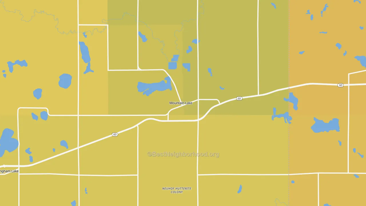 Map of the best neighborhoods in the 56159 area, with better matches in green and worse matches in red