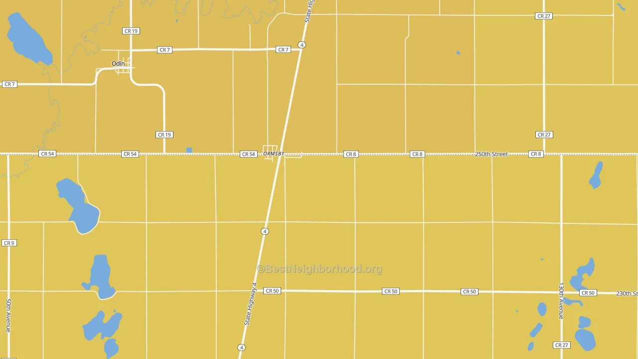 Map of the best neighborhoods in the 56162 area, with better matches in green and worse matches in red