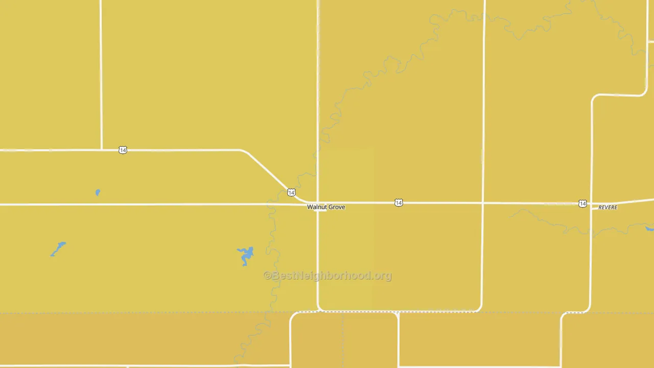 Map of the best neighborhoods in the 56180 area, with better matches in green and worse matches in red