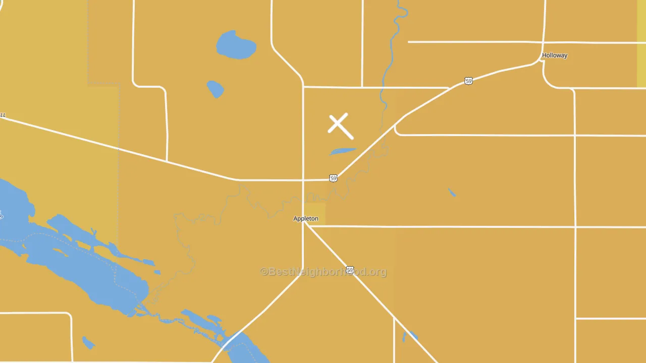Map of the best neighborhoods in the 56208 area, with better matches in green and worse matches in red