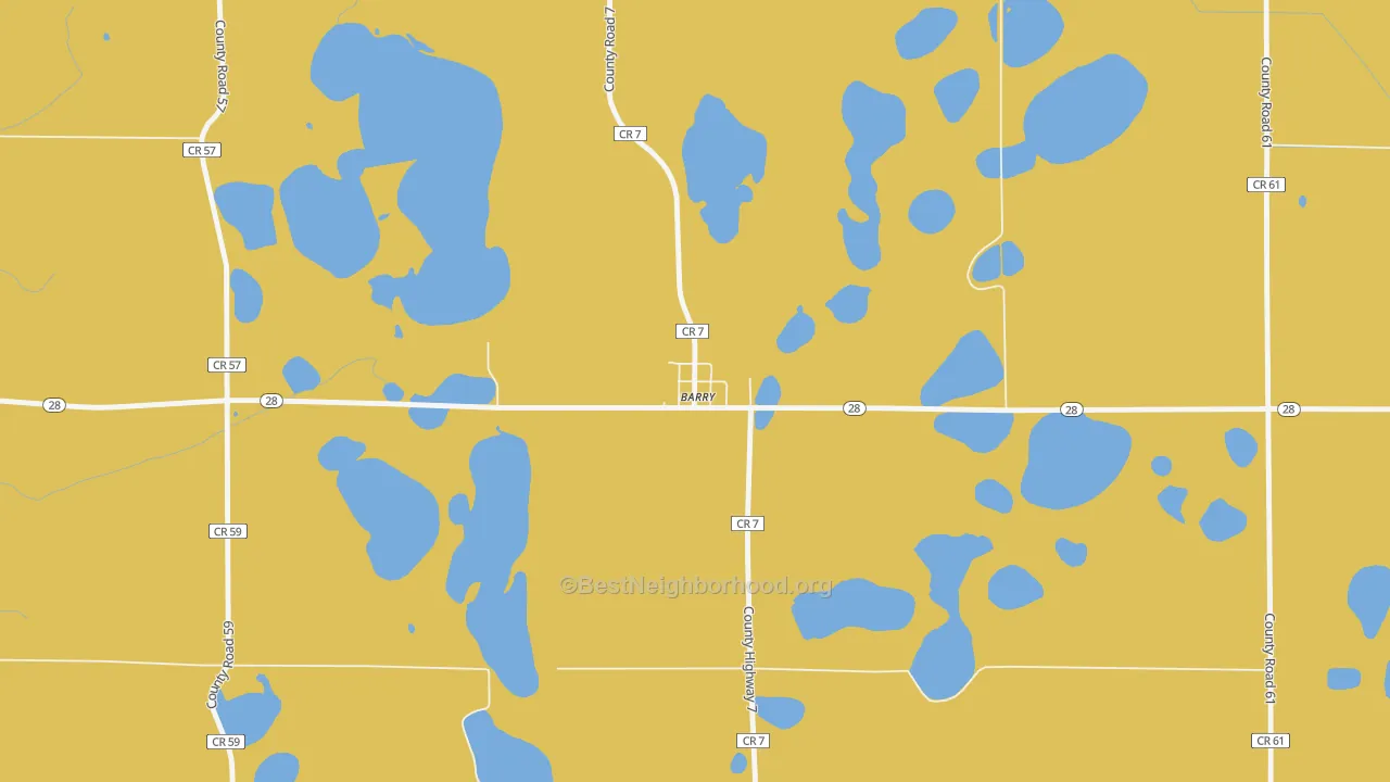 Map of the best neighborhoods in the 56210 area, with better matches in green and worse matches in red