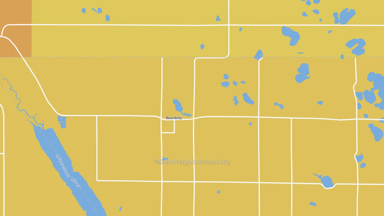 Map of the best neighborhoods in the 56211 area, with better matches in green and worse matches in red